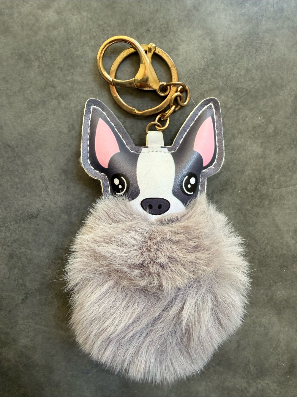 Gray Pom-Pom Dog Bag Charm or Keychain